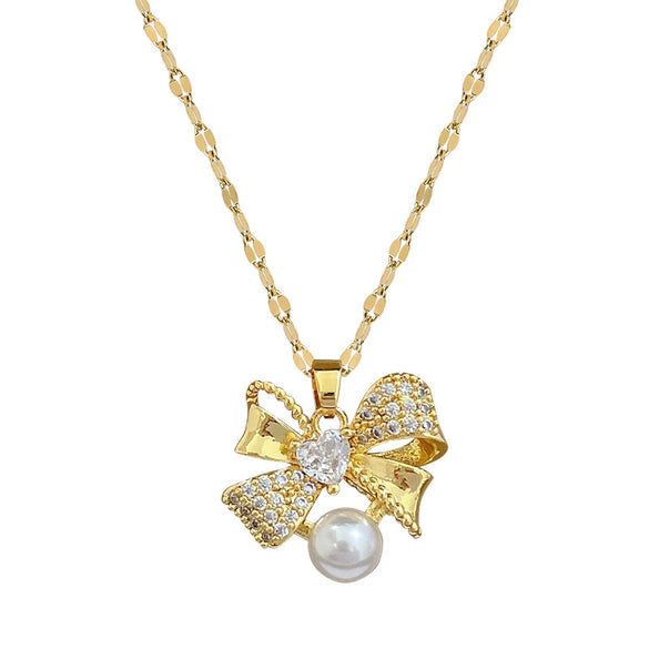 Titanium Steel Jewelry Set With Bow And Geometric Design Light Luxury Electroplated