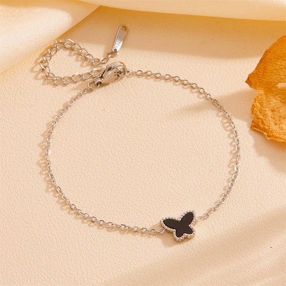 Titanium Steel Jewelry Set With Butterfly And Plant Flowers Pattern For Women Include Necklace Earrings And Bracelet