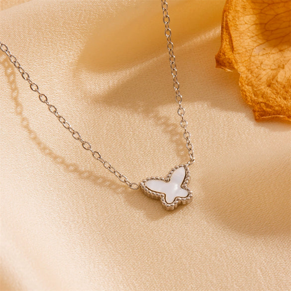 Titanium Steel Jewelry Set With Butterfly And Plant Flowers Pattern For Women Include Necklace Earrings And Bracelet