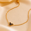 Titanium Steel Jewelry Set With Butterfly And Plant Flowers Pattern For Women Include Necklace Earrings And Bracelet