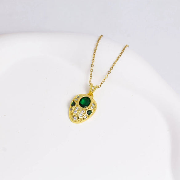 Titanium Steel Jewelry Set With Emerald Gemstone Pendant Animal Zodiac Pattern Electroplated For Women