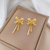 Titanium Steel Jewelry Set With Geometric Bow Tassel And Electroplating For Women