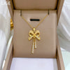 Titanium Steel Jewelry Set With Geometric Bow Tassel And Electroplating For Women