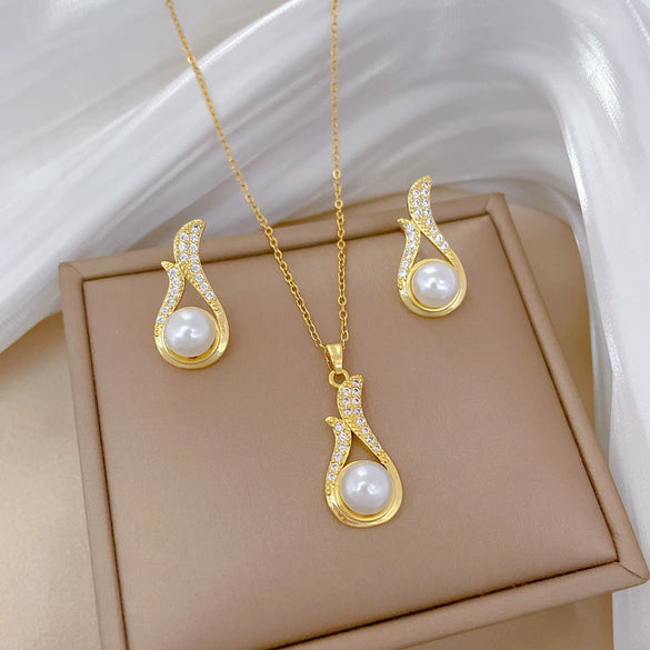 Titanium Steel Jewelry Set With Geometric Design And Electroplating For Women