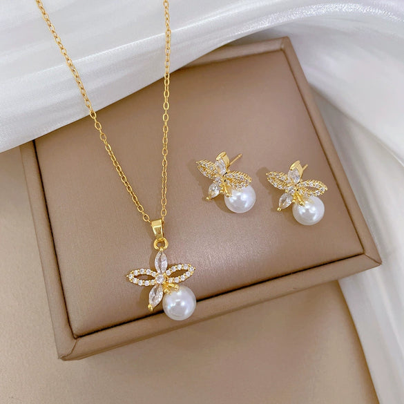 Titanium Steel Jewelry Set With Geometric Pattern And Electroplating For Women