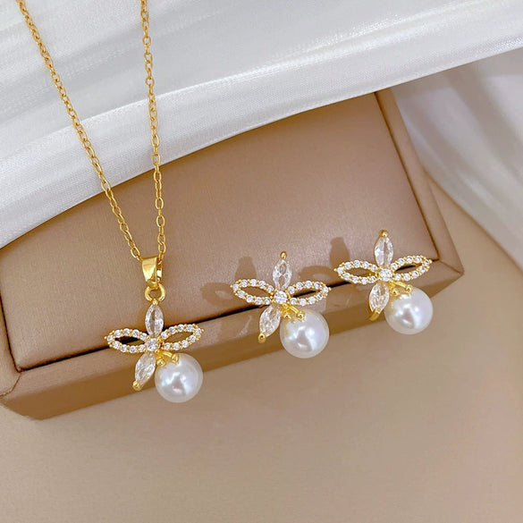 Titanium Steel Jewelry Set With Geometric Pattern And Electroplating For Women