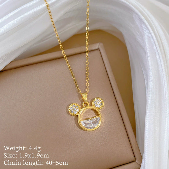 Titanium Steel Jewelry Set With Geometric Pattern And Electroplating Mouse Head Design For Women