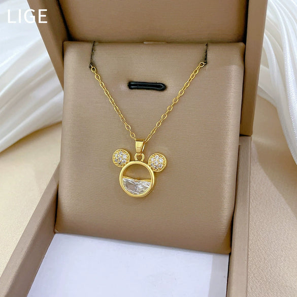 Titanium Steel Jewelry Set With Geometric Pattern And Electroplating Mouse Head Design For Women