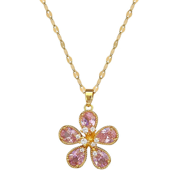 Titanium Steel Jewelry Set With Geometric Pattern Electroplated For Women Light Luxury Five Leaf Flower Design