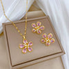 Titanium Steel Jewelry Set With Geometric Pattern Electroplated For Women Light Luxury Five Leaf Flower Design