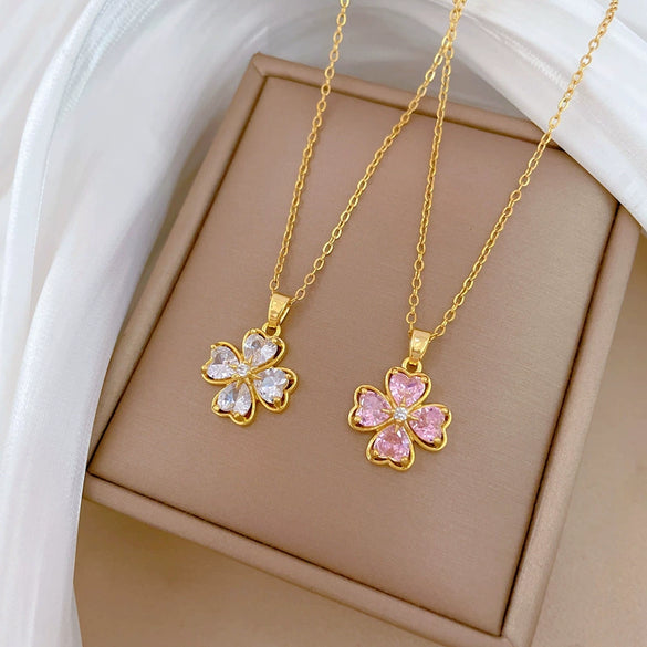 Titanium Steel Jewelry Set With Geometric Pattern For Women Light Luxury Electroplated Four Leaf Flower Design