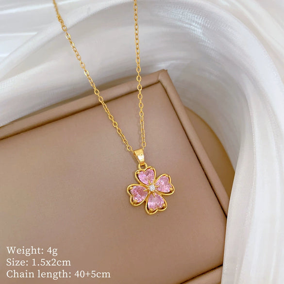 Titanium Steel Jewelry Set With Geometric Pattern For Women Light Luxury Electroplated Four Leaf Flower Design