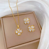 Titanium Steel Jewelry Set With Geometric Pattern For Women Light Luxury Electroplated Four Leaf Flower Design