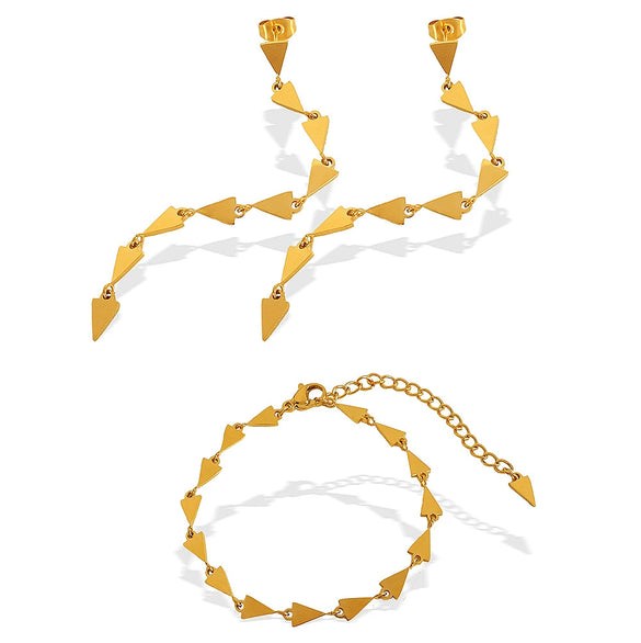 316L Stainless Steel Jewelry Set With Geometric Triangle Pattern Handmade Electroplated For Women