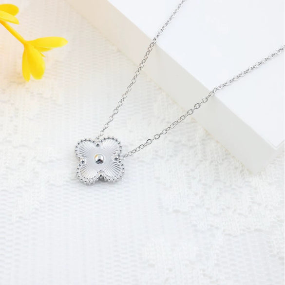 Titanium Steel Jewelry Set With Laser Clover And Plant Flowers Pattern Electroplating Treatment For Women