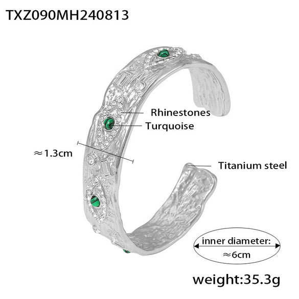 316L Stainless Steel Jewelry Set With Retro Texture And Devil's Eye Square Pendant For Women Electroplated Light Luxury Style