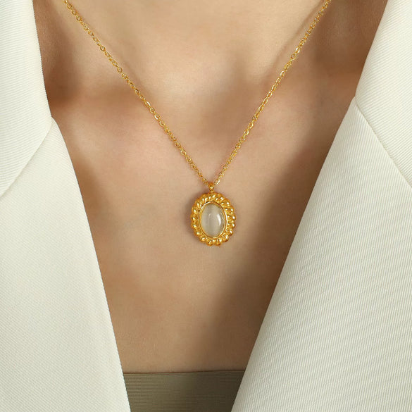 316L Stainless Steel Jewelry Set With Stars Sun And Moon Clouds Universe Pattern Inlaid Opal For Women French Retro Style Cat Eye Twist Earrings Necklace