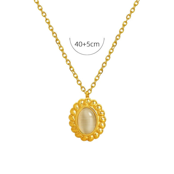 316L Stainless Steel Jewelry Set With Stars Sun And Moon Clouds Universe Pattern Inlaid Opal For Women French Retro Style Cat Eye Twist Earrings Necklace