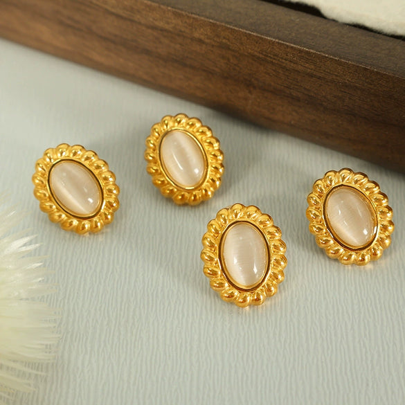 316L Stainless Steel Jewelry Set With Stars Sun And Moon Clouds Universe Pattern Inlaid Opal For Women French Retro Style Cat Eye Twist Earrings Necklace