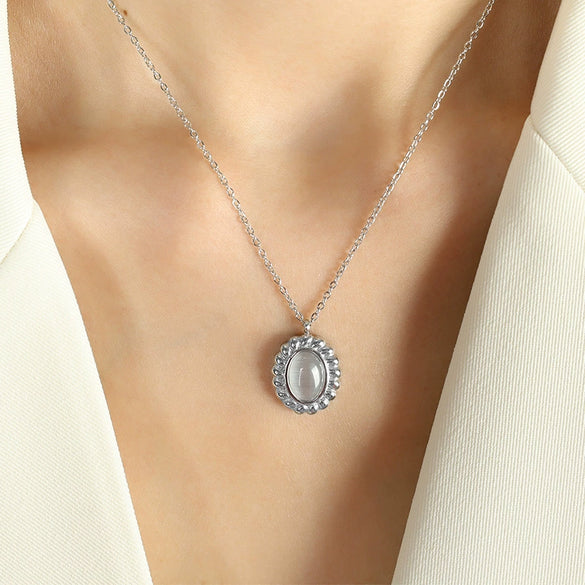 316L Stainless Steel Jewelry Set With Stars Sun And Moon Clouds Universe Pattern Inlaid Opal For Women French Retro Style Cat Eye Twist Earrings Necklace