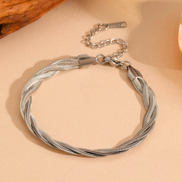 Titanium Steel Jewelry Set With Threestrand Woven Stainless Steel Multilayer Design And Geometric Style Set With Diamonds