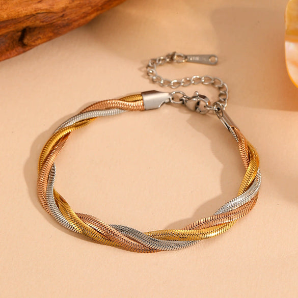 Titanium Steel Jewelry Set With Threestrand Woven Stainless Steel Multilayer Design And Geometric Style Set With Diamonds