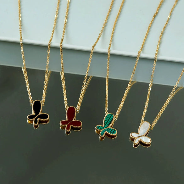 Titanium Steel Jewelry Set With Turquoise Inlay And Butterfly Bow Animal Zodiac Design