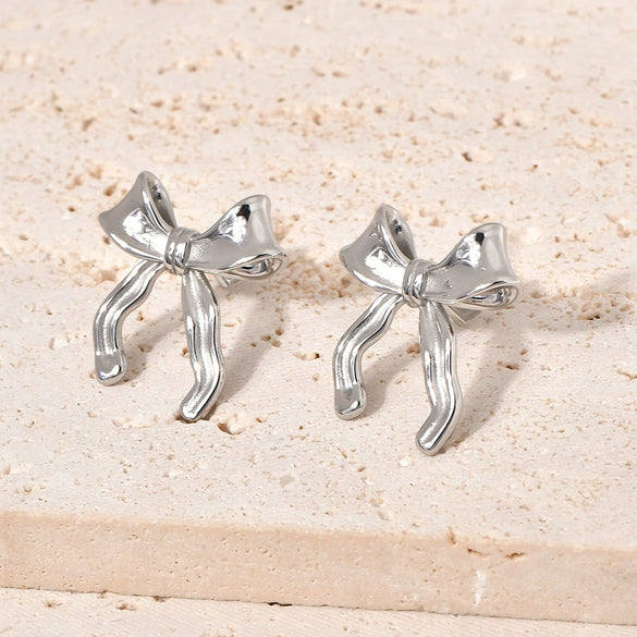 Titanium Steel 18K Electroplated Geometric Bowknot Women's Earrings