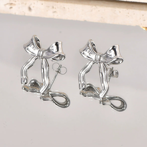 Titanium Steel 18K Electroplated Geometric Bowknot Women's Earrings