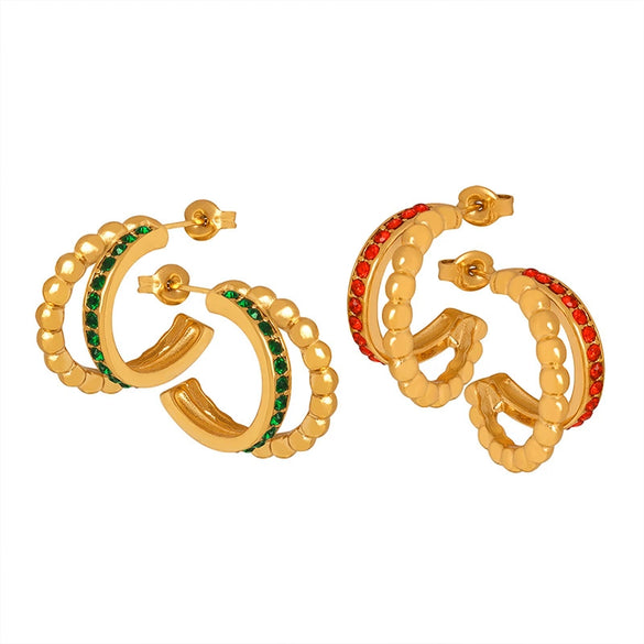 316L Stainless Steel 18K Gold Electroplated Diamond Ushape Geometric Women's Earrings