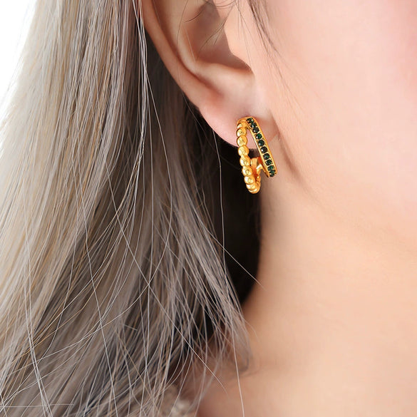 316L Stainless Steel 18K Gold Electroplated Diamond Ushape Geometric Women's Earrings