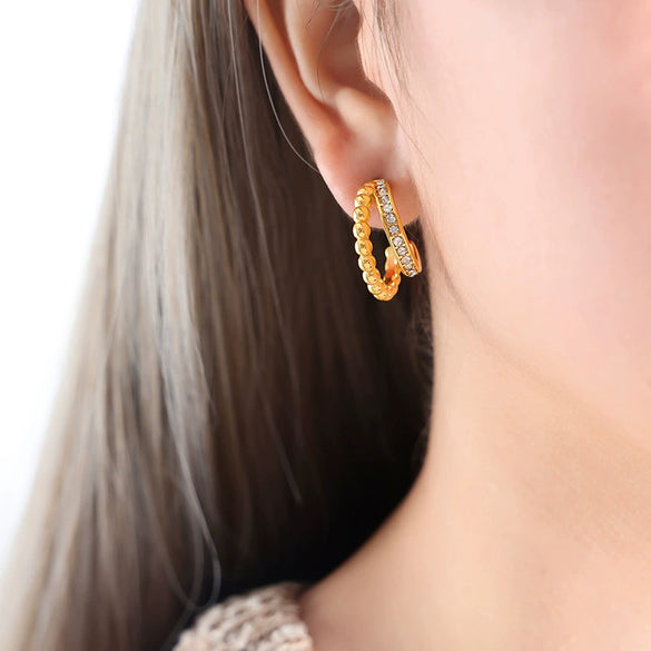 316L Stainless Steel 18K Gold Electroplated Diamond Ushape Geometric Women's Earrings