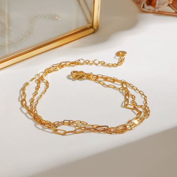 Titanium Steel 18K Gold Geometric Style Paperclip Chain Anklet For Women