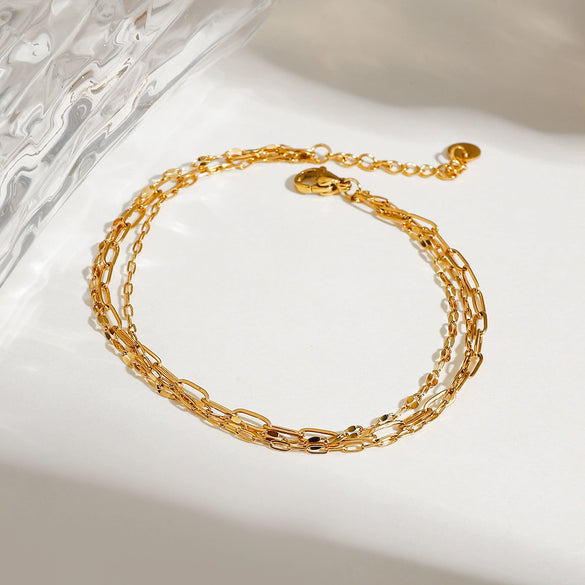 Titanium Steel 18K Gold Geometric Style Paperclip Chain Anklet For Women