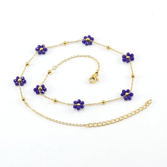 316L Stainless Steel 18K Gold Plated Crystal Flower Geometric Cross Chain Women's Bracelet And Necklace