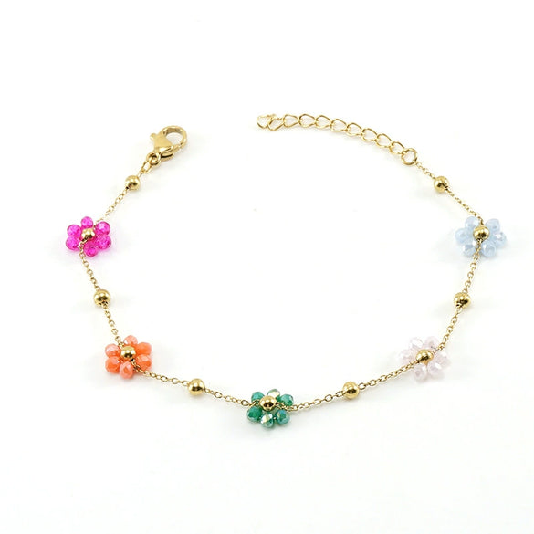 316L Stainless Steel 18K Gold Plated Crystal Flower Geometric Cross Chain Women's Bracelet And Necklace