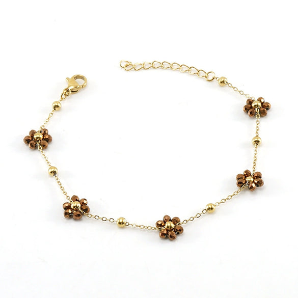 316L Stainless Steel 18K Gold Plated Crystal Flower Geometric Cross Chain Women's Bracelet And Necklace