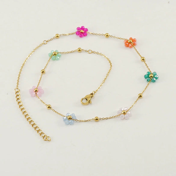 316L Stainless Steel 18K Gold Plated Crystal Flower Geometric Cross Chain Women's Bracelet And Necklace