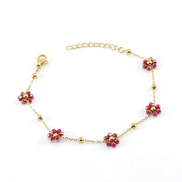 316L Stainless Steel 18K Gold Plated Crystal Flower Geometric Cross Chain Women's Bracelet And Necklace