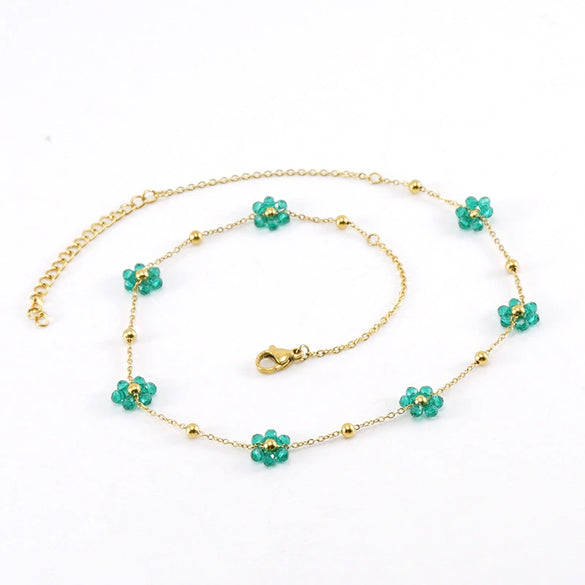 316L Stainless Steel 18K Gold Plated Crystal Flower Geometric Cross Chain Women's Bracelet And Necklace