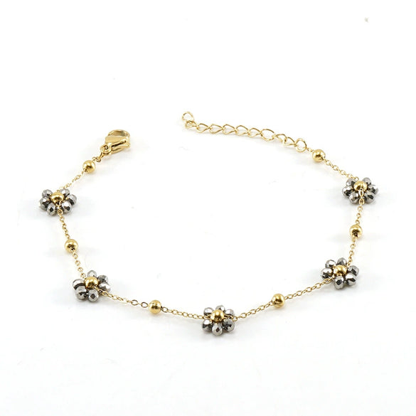 316L Stainless Steel 18K Gold Plated Crystal Flower Geometric Cross Chain Women's Bracelet And Necklace