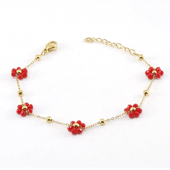 316L Stainless Steel 18K Gold Plated Crystal Flower Geometric Cross Chain Women's Bracelet And Necklace