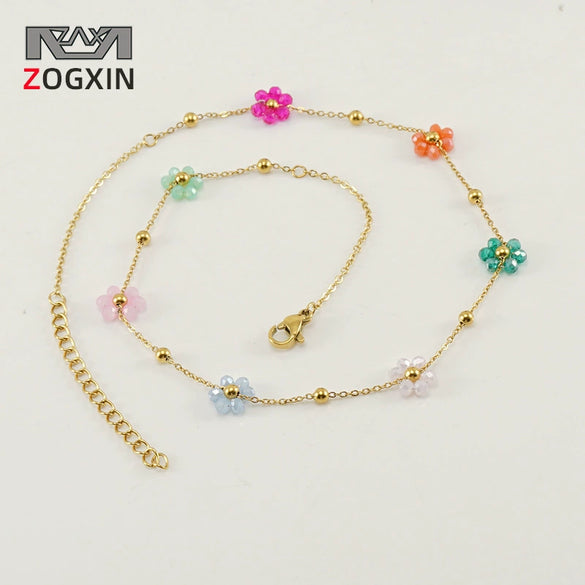 316L Stainless Steel 18K Gold Plated Crystal Flower Geometric Cross Chain Women's Bracelet And Necklace
