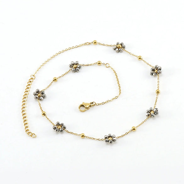 316L Stainless Steel 18K Gold Plated Crystal Flower Geometric Cross Chain Women's Bracelet And Necklace