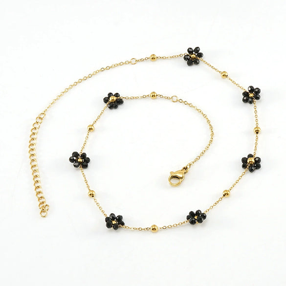 316L Stainless Steel 18K Gold Plated Crystal Flower Geometric Cross Chain Women's Bracelet And Necklace