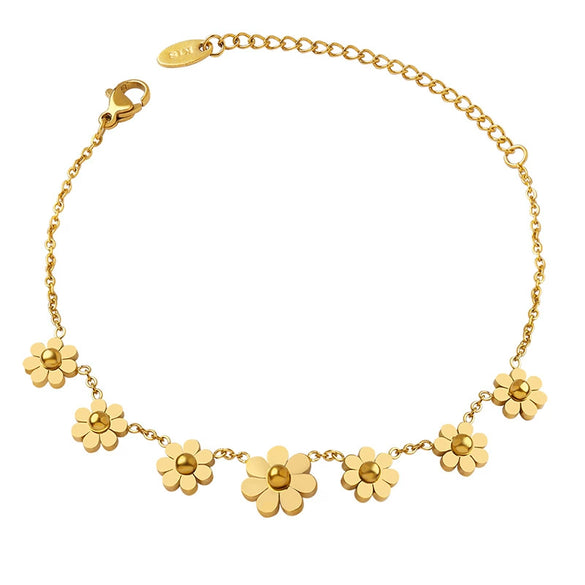 316L Stainless Steel 18K Gold Plated Flower Daisy Women's Bracelet With Electroplating Design