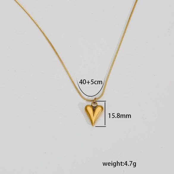Titanium Steel 18K Gold Plated Heartshaped Bead Chain Necklace Unisex Minimalist