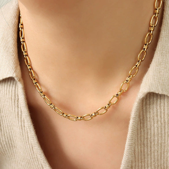 316L Stainless Steel 18K Gold Plated Hiphop Fashion Interlocking Chain Necklace And Bracelet Set