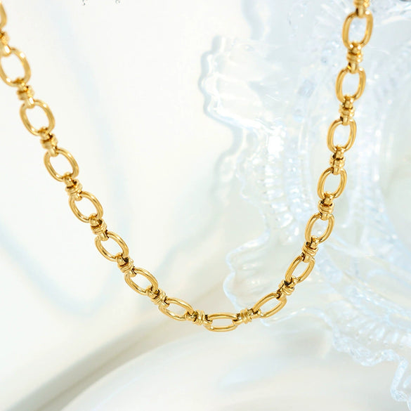 316L Stainless Steel 18K Gold Plated Hiphop Fashion Interlocking Chain Necklace And Bracelet Set