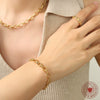316L Stainless Steel 18K Gold Plated Hiphop Fashion Interlocking Chain Necklace And Bracelet Set